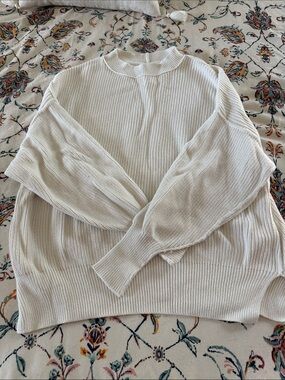 aerie Cream Ribbed Mock-Neck Sweater